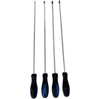 Lot de 4 tournevis extra-longs 335 mm – Acier chrome-vanadium trempé – Pointes aimantées et noircies – Pour vis difficiles d'accès