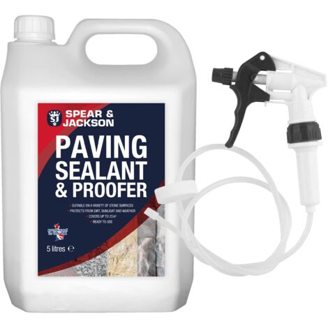 Spear & Jackson Paving Sealant and Proofer 5 Litre with Long Hose Trigger - Waterproofer, Breathable, Colourless Waterseal for Brick, Wood and Stone