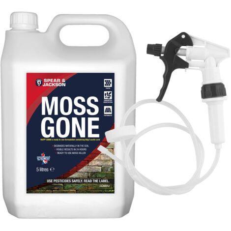 Spear & Jackson Moss Gone Moss killer 5 Litre with Long Hose Trigger, Fast Acting