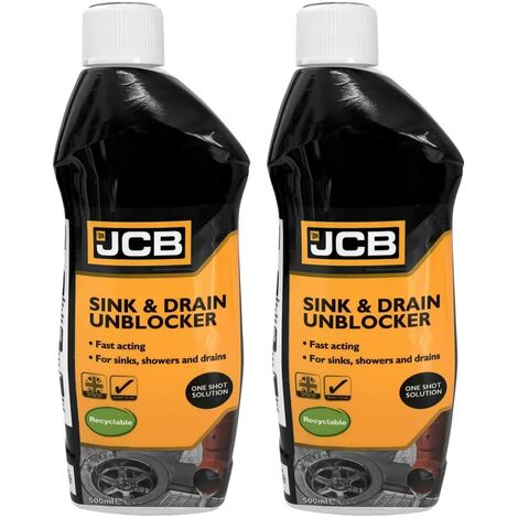 JCB Garden Heavy Duty Sink and Drain Unblocker Instant Power, 2 x 500ml