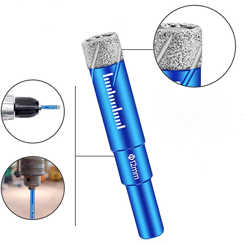 Foret Diamant Sec Set - 5 Pièces 6mm Trépan Diamant Avec Tige