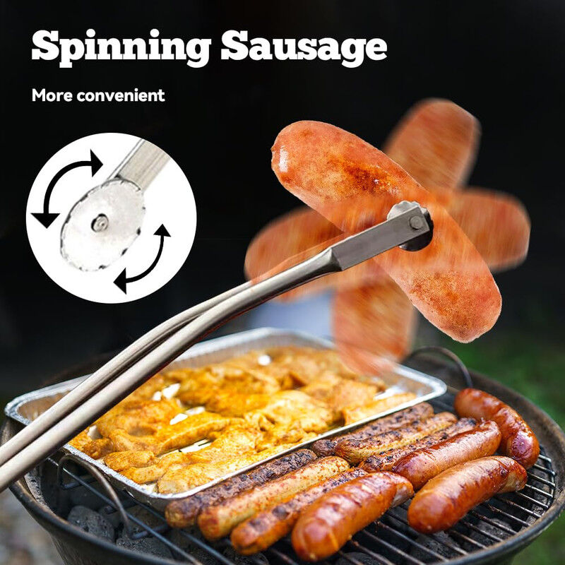 Pince Barbecue Roulette 38cm Inox - Pince Saucisse Avec Rotative, Idéale Pour Grill Et Cuisine