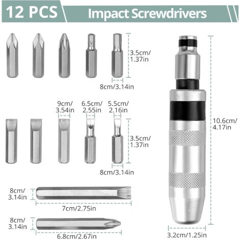 Tournevis à Frapper 13 pièces 1/2" Impact Driver Set d'embouts pour Coupes Hexagonales en Croix pour Usages Lourds, OUYLAF