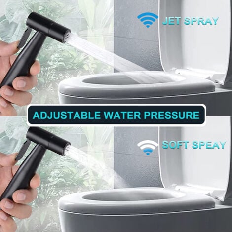Kit hygiène + robinet 3 voies - Kit Douchette WC,Pulvérisateur de bidet à main, Douchette Toilette WC Eau Chaude et Froide avec Flexible et Support, Noir ,OUYLAF