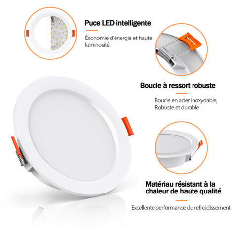 Lot de 6 Spot LED Encastrable, 6W 500Lumen Equivalent 50W Incandescence, 3000K Blanc Spot Led Extra Plat Pour Salle de Bain Cuisine Salon Couloir, OUYLAF