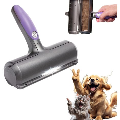 Fur Daddy Sweeper Brush, Brosse anti poils animaux, Ramasse poils chat / chien - Violet et Gris, Pour Canapé/Vêtements/Voiture