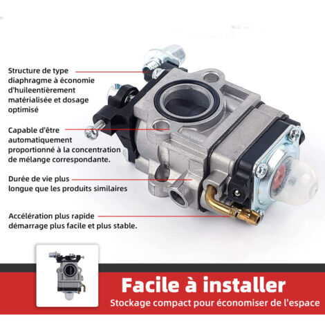 Kit Carburateur Pour Débroussailleuse 52cc 49cc 43cc - Inclut Joints, Tuyaux, Bougie, Filtre - Compatible Tondeuse, Tronçonneuse - 5