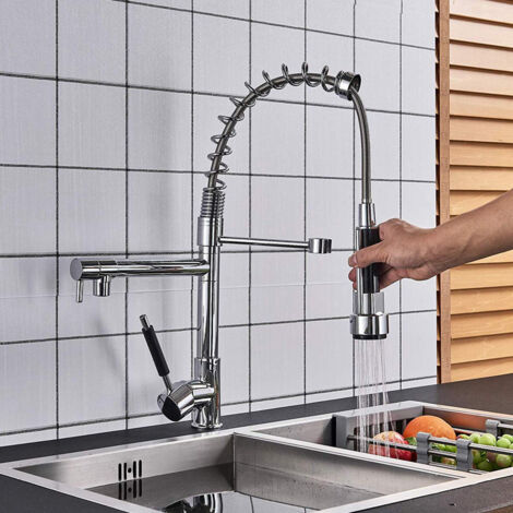Douchette Robinet Cuisine Laiton Douchette Evier Cuisine Rétractable Mitigeur Douchette Remplacement pour Robinet Douchette Extensible, Chromé, G1/2,OUYLAF