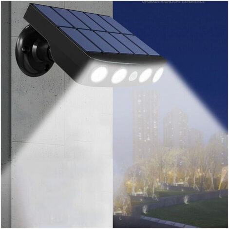 Lampe solaire extérieur étanche orientable avec détecteur de mouvement - Panneau a recharge rapide Haute Qualité - 4 Leds COB Blanc froid 500 Lumens - Allumage automatique IP65 Neige Pluie Chaleur
