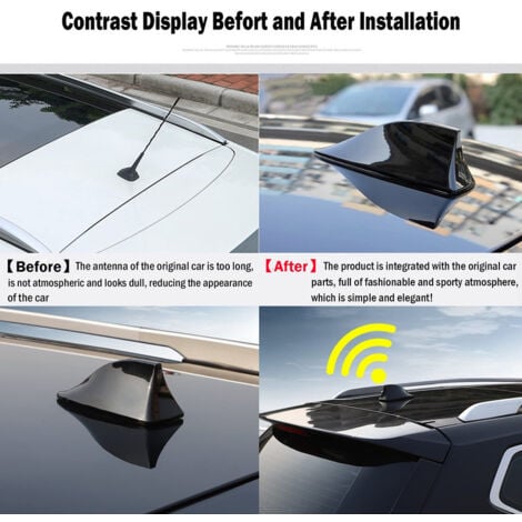Antenne de Voiture Universelle en Forme d’aileron de Requin - Antenne Radio FM/AM avec Base adhésive étanche pour Auto SUV Camion Van (Noir)，OUYLAF