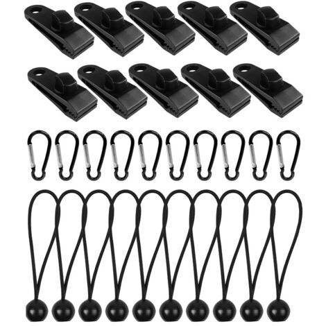 OUYLAF Ensemble 30 Pieces Clip Bache Tente 10 Pinces Verrouillage 10 Cordes Elastiques Nylon 10 Mousquetons Camping Exterieur (1/5)