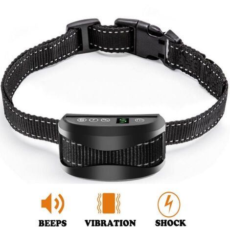 Collier Anti-aboiement Chien - 3 Modes Choc Électrique/Sensibilité Aide au Dressage Inoffensif Automatique IP65 Batterie Rechargeable Sangle Reflechissant Réglable pour Petit Gros Chien,OUYLAF