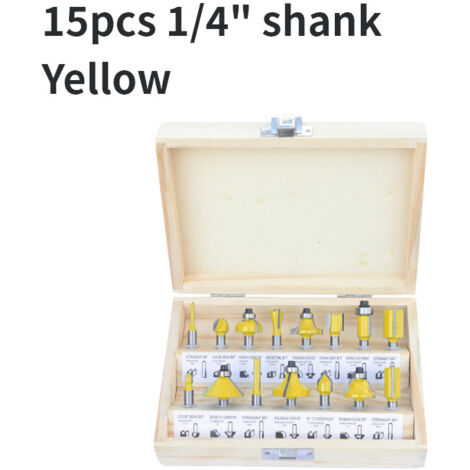 Coffret de 15 fraises défonceuse en carbure de tungstène, tige 1/4" (6,35 mm)  Pour coupe, rainurage, mortaisage et sculpture sur bois Kit fraises défonceuse pour travail du bois – OUYALAF