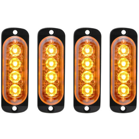 4pcs 12-24V IPX-4 Ultra Mince Voyant Barre D'alarme Stroboscopique d'urgence Lampe- 4 LEDS Bande lumineuse pour Van Camion Tractopelle Chariot à Fourche Tracteur-OUYLAF