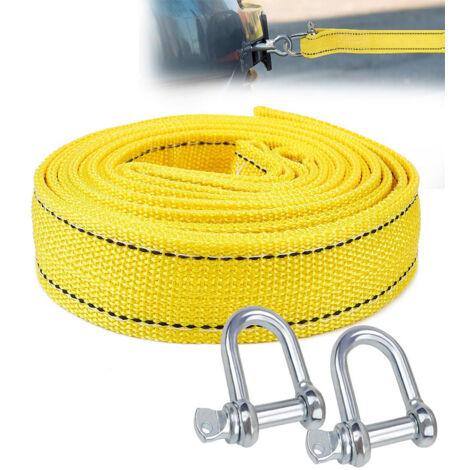 Corde de remorquage, corde de remorquage de voiture de 6 m 5 tonnes avec bandes réfléchissantes, corde de remorquage d'urgence avec 2 crochets de sécurité en forme de U,OUYLAF