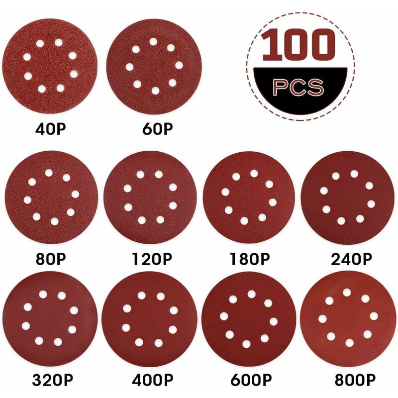 50 Feuilles Abrasives 93x185mm Pour Ponceuse - Grains 40/60/80/120/240 - 8 Trous - Ponçage Bois Métal Peinture