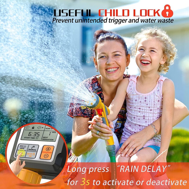 Programmateur Arrosage Automatique Minuteur Arrosage pour Jardin Programmateur Robinet Arrosage Connecté IP65 Étanche Verrouillage 3