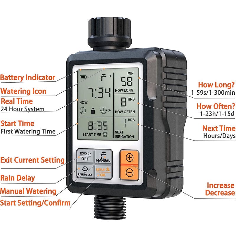 Programmateur Arrosage Automatique Minuteur Arrosage pour Jardin Programmateur Robinet Arrosage Connecté IP65 Étanche Verrouillage 4