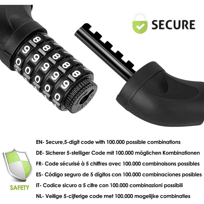 Antivol Vélo Chaîne 80 Cm - Cadenas à Code 5 Chiffres Réinitialisable, Acier Au Manganèse, Noir