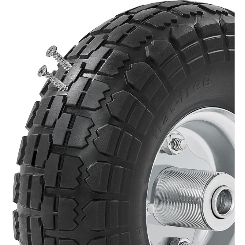 Lot De 2 Roues De Brouette/diable Anti-crevaison - Caoutchouc PU Plein 260 Mm, Pour Axe 20 Mm, Charge Max 100 Kg
