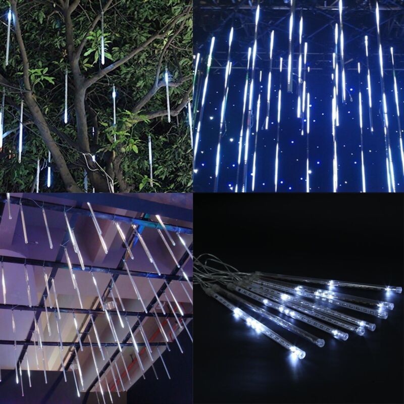 Guirlande Lumineuse Solaire Météores Pluie - 10 Tubes 30 Cm, 240 LEDs, IP67 Étanche - Pour Noël, Jardin, Fête (Télécommande) - 4