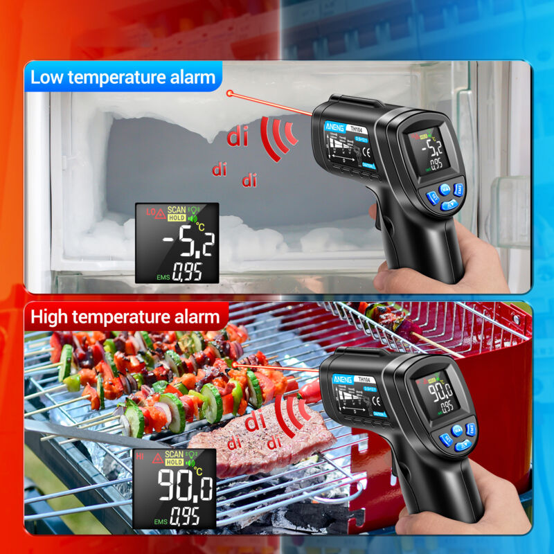 Thermomètre Infrarouge Pistolet Laser - Mesure Sans Contact -50°C à 580°C, émissivité Réglable, Pour Cuisine BBQ