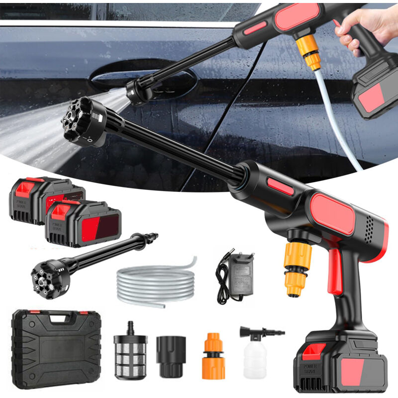 Nettoyeur Haute Pression Sans Fil 65 Bars - 2 Batteries 21V, Buse 6-en-1, Tuyau 5m, Pour Voiture, Terrasse, Fenêtres
