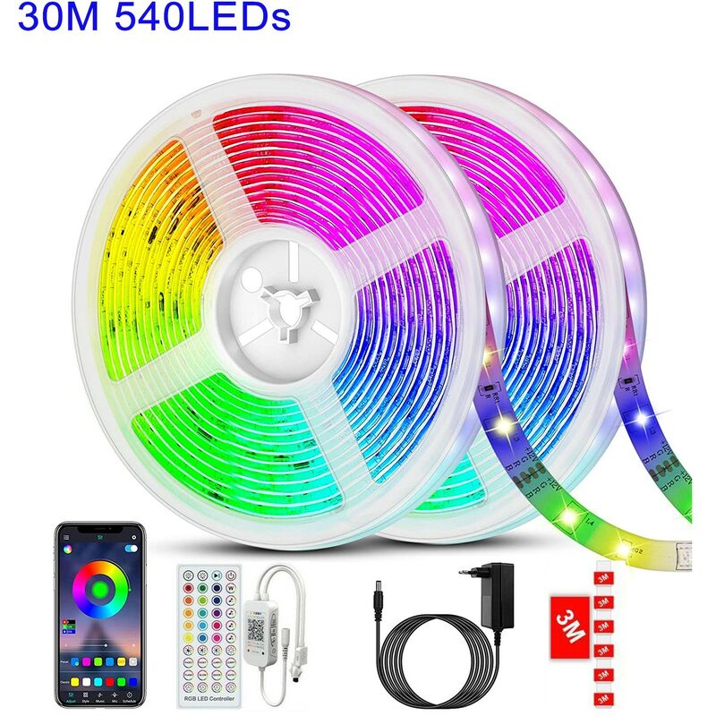 Ruban lumineux LED Intelligent Bluetooth 30M 540RVB 5050 SMD - Avec  télécommande + APP, Synchroniser avec Rythme de Musique/Fonctio