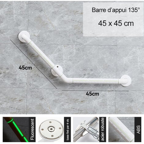 135° Barre D'appui Douche pour Baignoires Acier Inoxydable PVC Barre de Maintien pour Handicapés et Les Personnes âgées WC 45  45cm
