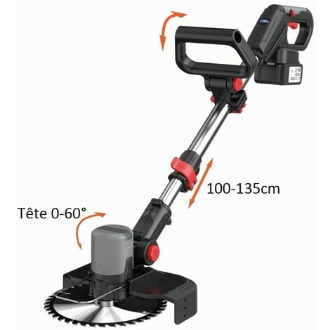 Coupe Bordure sans fil Brushless 21V avec 2 Batteries 4.0Ah - Débroussailleuse à Tube Télescopique - Tête Pivotante - 9 lames