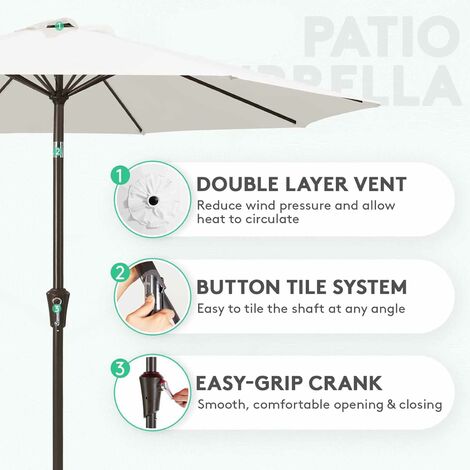 Parasol de jardin 300cm Inclinable protection UV jusqu'à UPF 50+pliable avec manivelle, sans support pour jardin balcon terrasse