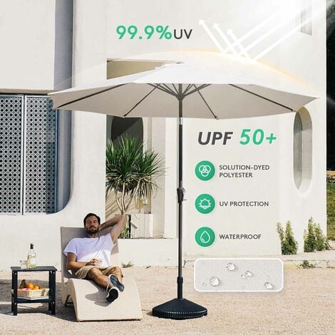 Parasol de jardin 300cm Inclinable protection UV jusqu'à UPF 50+pliable avec manivelle, sans support pour jardin balcon terrasse