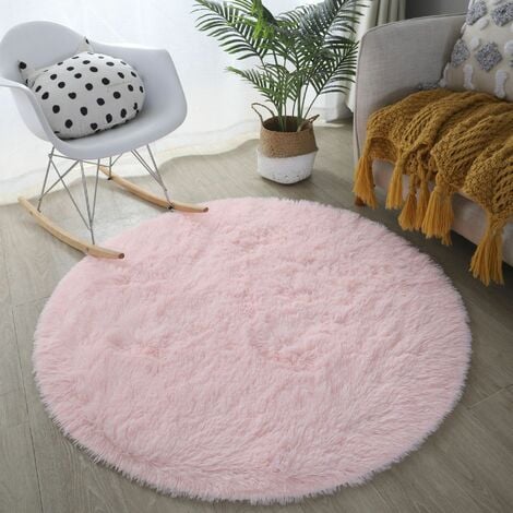 140cm Tapis Rond Chambre Tapis Salon Anti Slip Doux Moelleux Tapis Shaggy Tapis de Sol Grand pour Couloir Rose