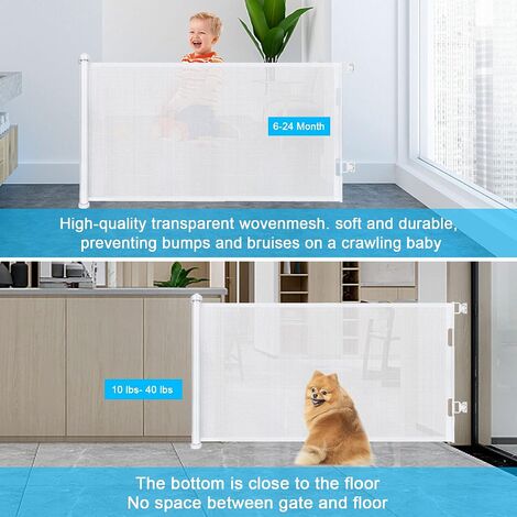 Barrière De Sécurité Rétractable Pour Enfants Et Animaux - Longueur Max 150 Cm, Montage Facile, Blanc