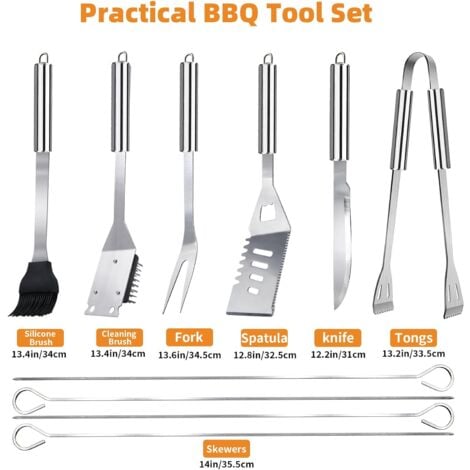 11Pcs Ensemble Ustensiles Barbecue Professionnel Kit Accessoires Grill Barbecue Pratique avec Sac Portable pour Camping Pique-Nique
