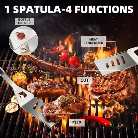 11Pcs Ensemble Ustensiles Barbecue Professionnel Kit Accessoires Grill Barbecue Pratique avec Sac Portable pour Camping Pique-Nique