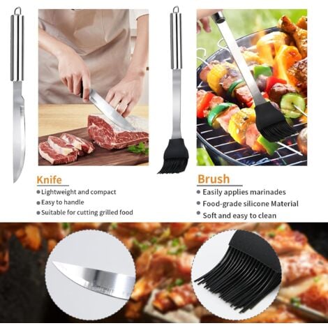 11Pcs Ensemble Ustensiles Barbecue Professionnel Kit Accessoires Grill Barbecue Pratique avec Sac Portable pour Camping Pique-Nique
