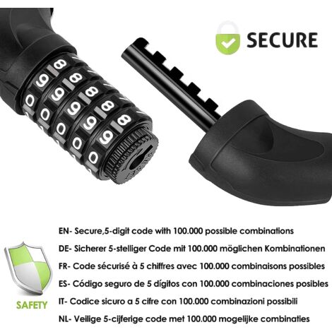 Antivol Vélo Chaîne à Code 5 Chiffres - Cadenas Bicyclette Moto | Portable & Renforcé