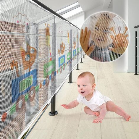 Filet De Protection Enfant Pour Escalier Et Balcon - Sécurité Bébé - Maille épaisse Transparente - Installation Facile - 300x79 Cm
