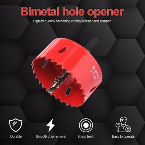 Scie Cloche Bi-métal, Coffret de Trépan 13 PCS (avec 13 Mandrins, Clé Hexagonale et ressorts) Lame de Scie Ø18-75mm pour Percer Plastique, PVC, Bois, Panneaux Fibres, Métal Souple