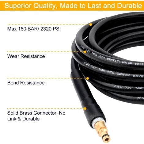 6m Tuyau de rechange pour nettoyeur haute pression Karcher K2 K3 K4 K5 K6 K7 Tuyau de nettoyage haute pression Connecteur rapide et libération rapide