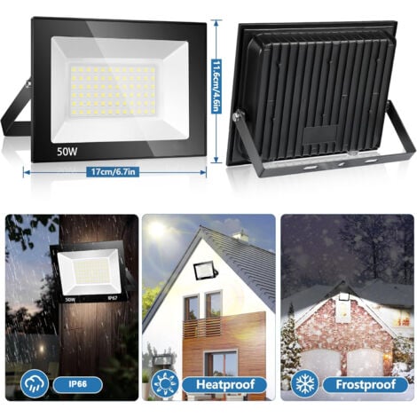 2PCs 50W Projecteur LED Exterieur 5000LM 6500K Spot LED Extérieur IP66 Blanc Froid Pour Patio, Garage, Jardin, Terrasse, Usine