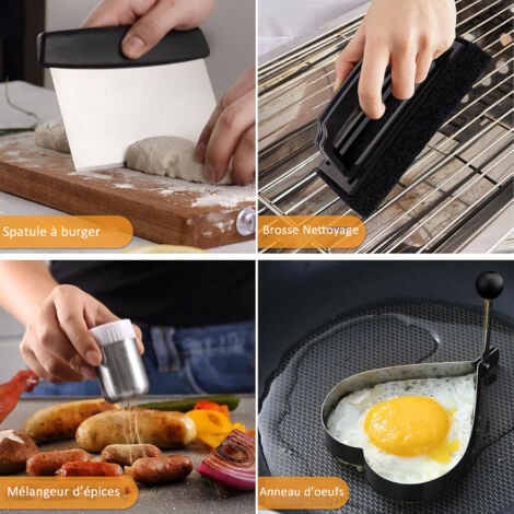 15PCs Ustensiles pour Plancha Spatule pour Barbecue Acier Inoxydable Accessoire Plancha Spatule Professionnelle Pour Barbecue de Gril pour Gril Teppanyaki et Camping