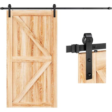 244 cm/8 FT Kit Rail Porte Coulissante de Grange Système de Porte Coulissante Suspendue , Kit de Rail pour Porte Coulissante, Rail + 2 Roulette, Noir