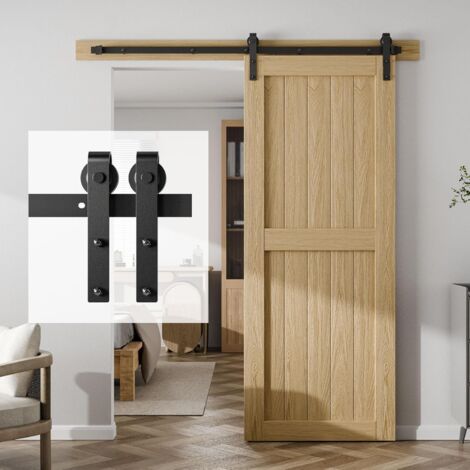 200 cm/6,6 FT Kit Rail Porte Coulissante de Grange Système de Porte Coulissante Suspendue , Kit de Rail pour Porte Coulissante, Rail + 2 Roulette, Noir