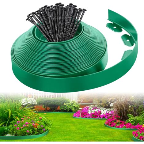 Freosen – Bordure de jardin plastique 10M – Flexible avec 30 piquets – Résistante aux intempéries – Empêche débordements terre et gravier