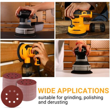 120 Disques Abrasifs 125mm DEKOPRO - 10 Grains (40 à 600) - Pour Ponceuse Orbitale 8 Trous - Ponçage Bois, Métal, Peinture - 12