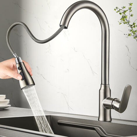 Freosen – Mitigeur de cuisine pivotant 360° avec douchette extensible 60 cm – 3 modes de pulvérisation haute pression – Acier inoxydable sans plomb