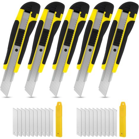 5pcs Cutters Professionnel Avec 20 Lames Cutter 18mm Couteau Utilitaire Rétractable Cutter de Précision En Métal with Poignée En Caoutchouc Pour le bricolage