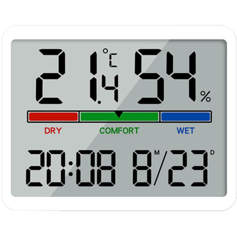 Hygromètre Thermomètre Intérieur Numérique Affichage de l'Heure Date Moniteur de Température et d'Humidité Intérieure Blanc